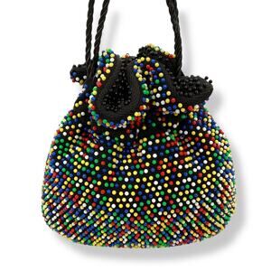 1960's rainbow beaded reversible pouch purse bag